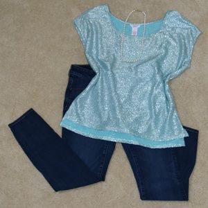 Candie's Metallic Light Blue Shirt Size L